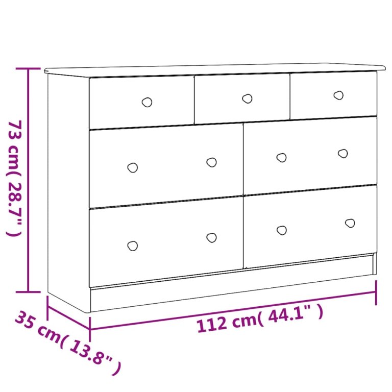 Comodă cu sertare ALTA, alb, 112x35x73 cm, lemn masiv de pin