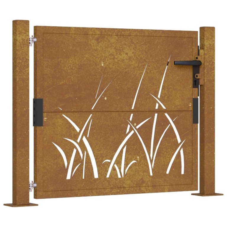 Poartă pentru grădină, 105x105 cm, oțel corten, model iarbă