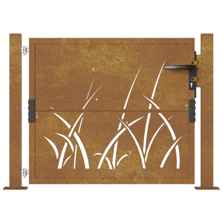 Poartă pentru grădină, 105x105 cm, oțel corten, model iarbă