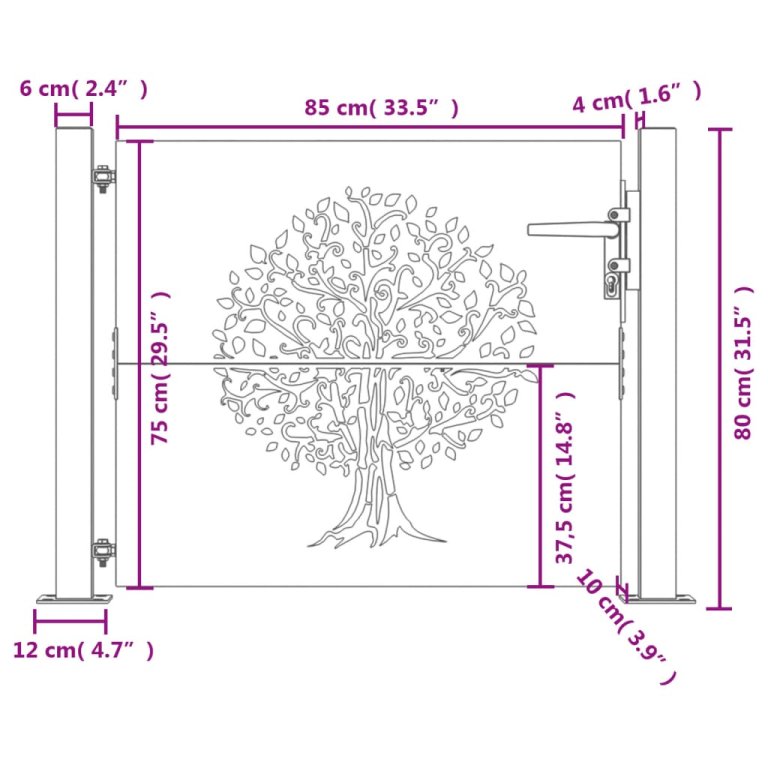 Poartă pentru grădină, 105x80 cm, oțel corten, model copac