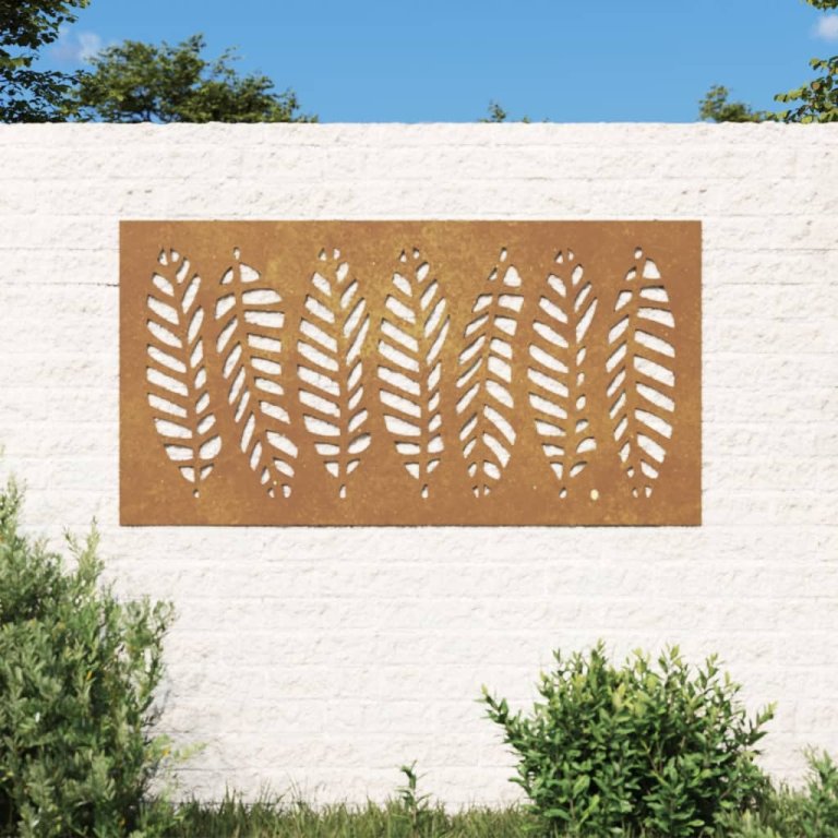 Decorație perete de grădină 105x55 cm design frunze oțel Corten