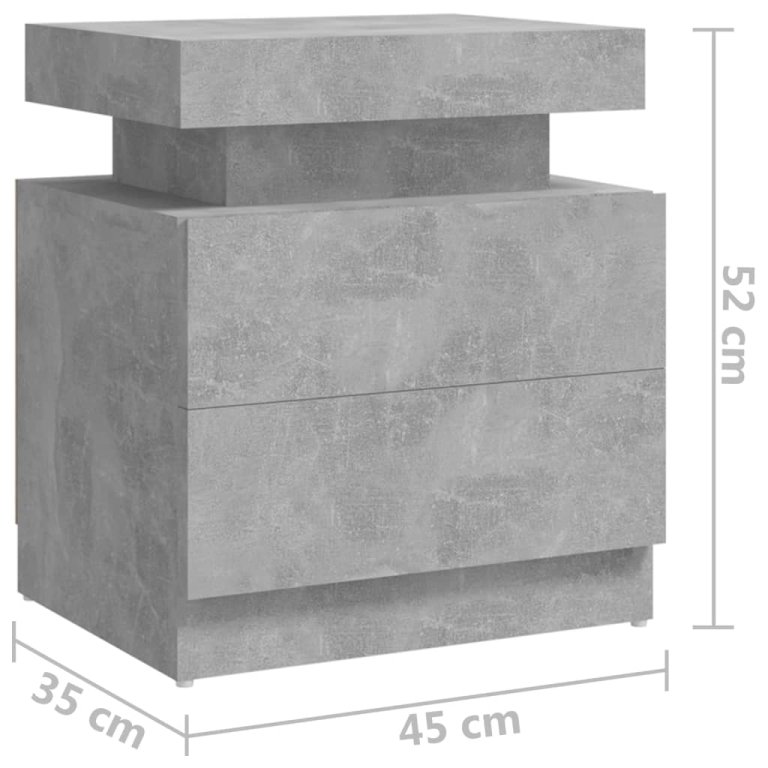 Noptieră, gri beton, 45x35x52 cm, lemn prelucrat