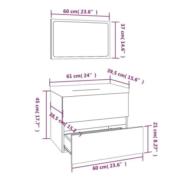 Set de mobilier de baie, stejar fumuriu, lemn prelucrat