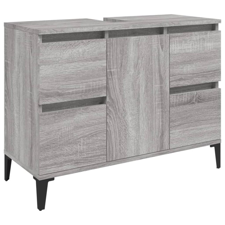 Set mobilier de baie, 3 piese, gri sonoma, lemn prelucrat