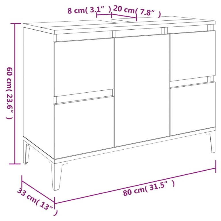 Set mobilier de baie, 3 piese, gri sonoma, lemn prelucrat