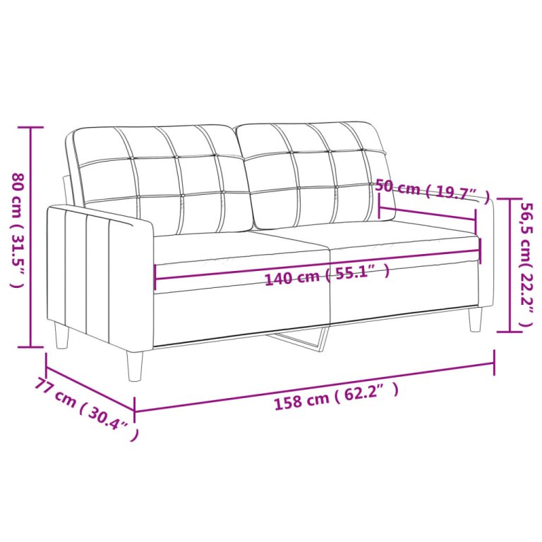 Canapea cu 2 locuri, negru, 140 cm, piele ecologică