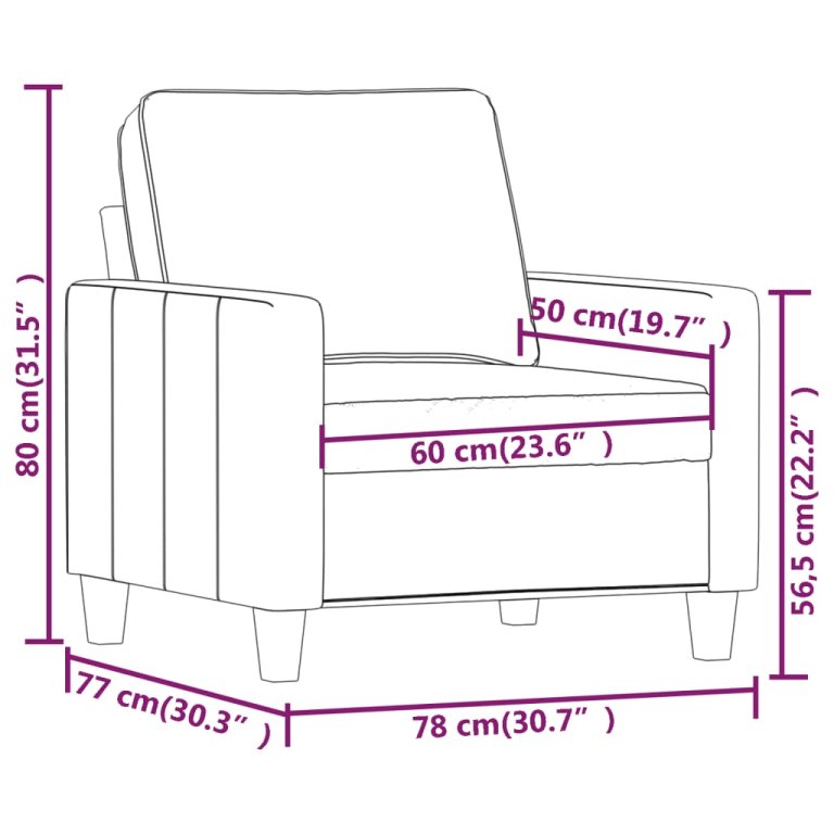 Fotoliu canapea, gri închis, 60 cm, material textil