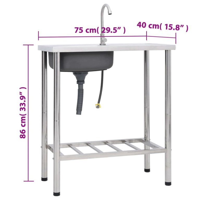 Chiuvetă de camping cu o cuvă, cu robinet, oțel inoxidabil