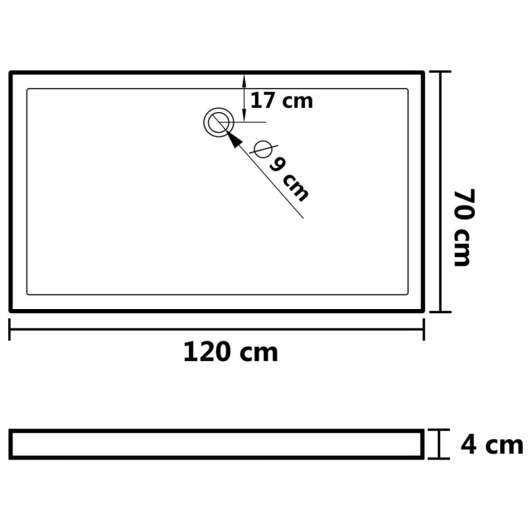 Cădiță de duș dreptunghiulară din ABS, neagră, 70x120 cm