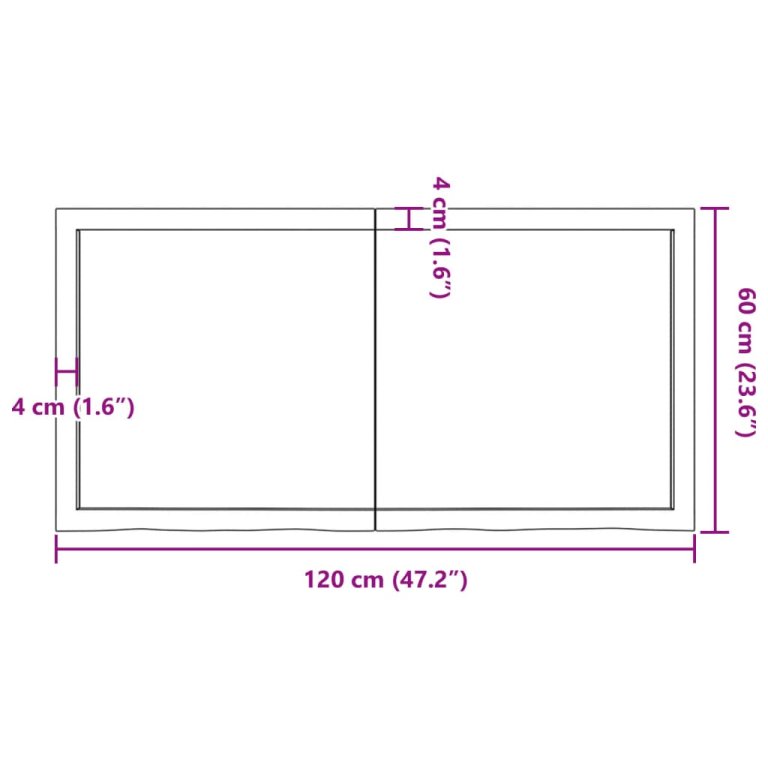 Blat de baie, maro închis, 120x60x(2-6) cm, lemn masiv tratat