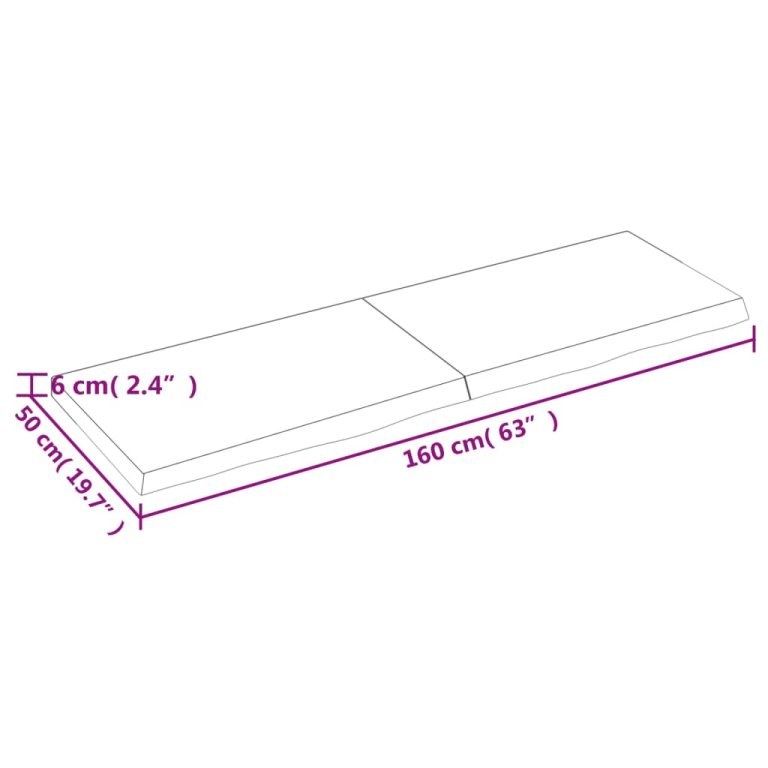 Blat de baie, maro închis, 160x50x(2-6) cm, lemn masiv tratat