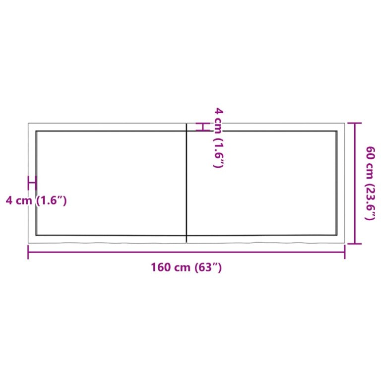 Blat de baie, maro închis, 160x60x(2-6) cm, lemn masiv tratat