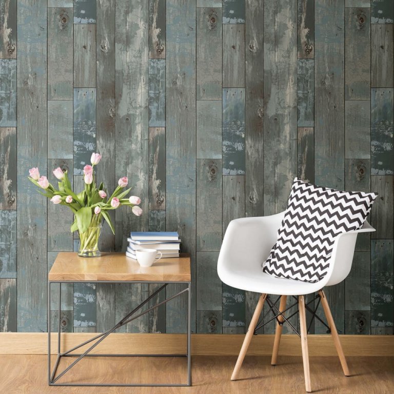 DUTCH WALLCOVERINGS Tapet Scrapwood cu resturi de lemn, gri-albăstrui