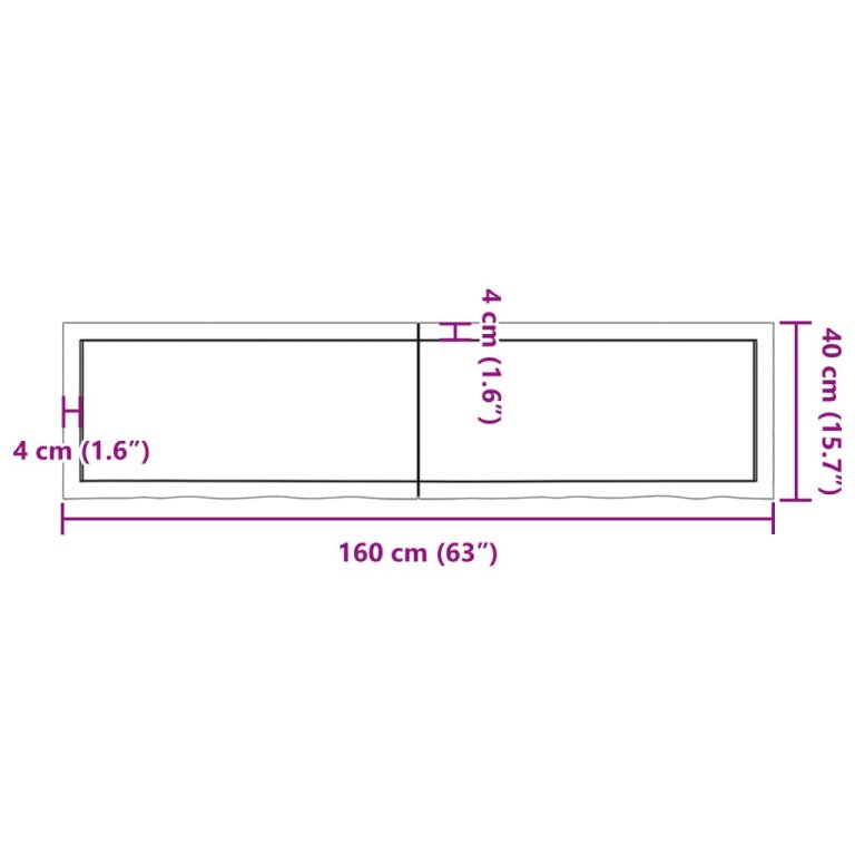 Blat de baie, 160x40x(2-6) cm, lemn masiv netratat