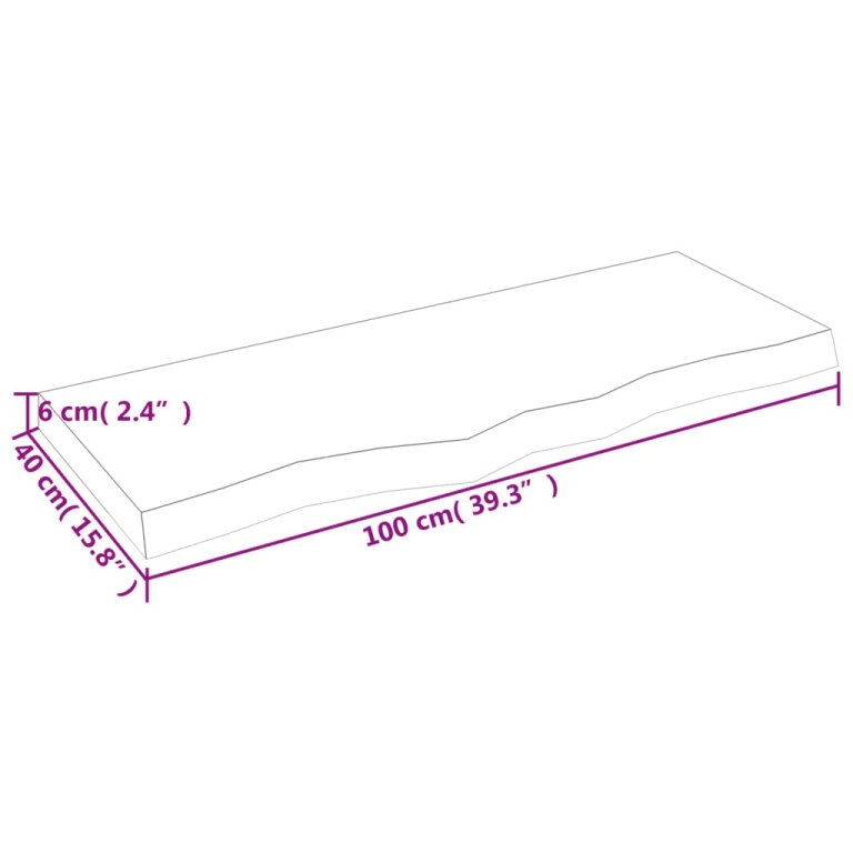 Blat de baie, 100x40x6 cm, lemn masiv netratat