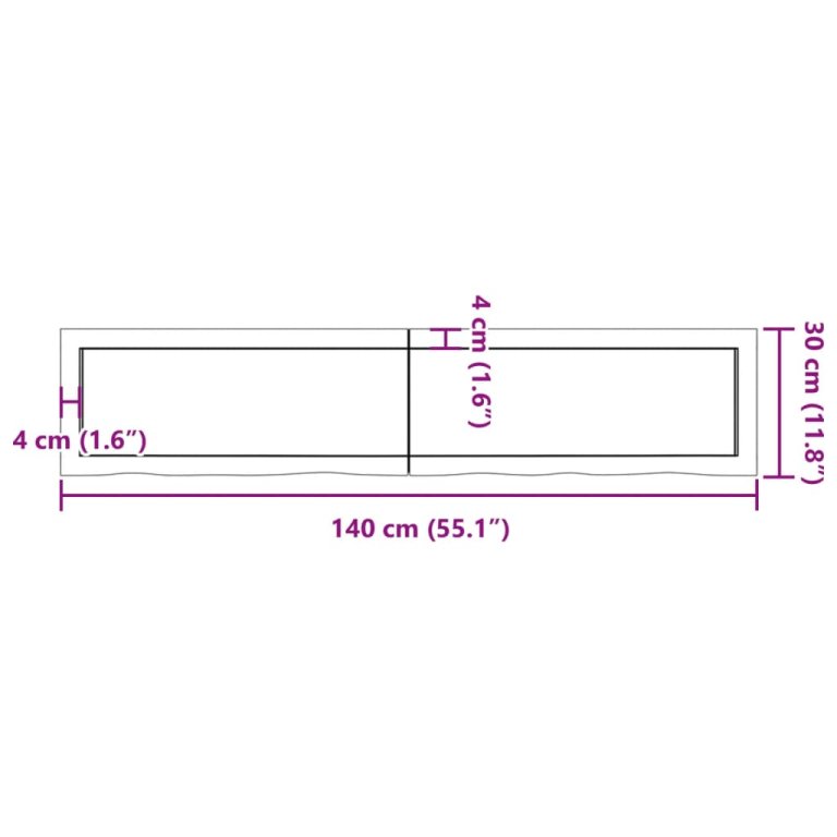 Blat de baie, maro deschis, 140x30x(2-6) cm, lemn masiv tratat