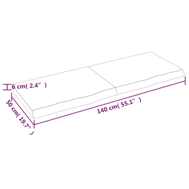 Blat de baie, maro deschis, 140x50x(2-6) cm, lemn masiv tratat