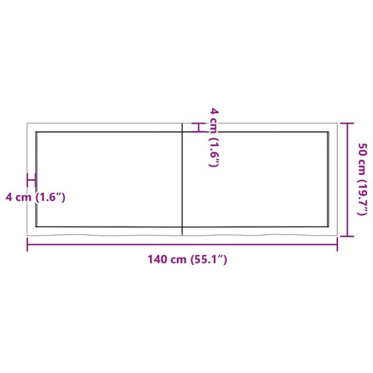 Blat de baie, maro deschis, 140x50x(2-6) cm, lemn masiv tratat