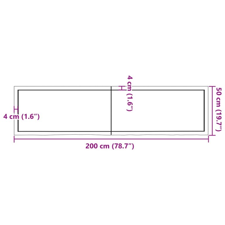 Blat de baie, maro deschis, 200x50x(2-4) cm, lemn masiv tratat