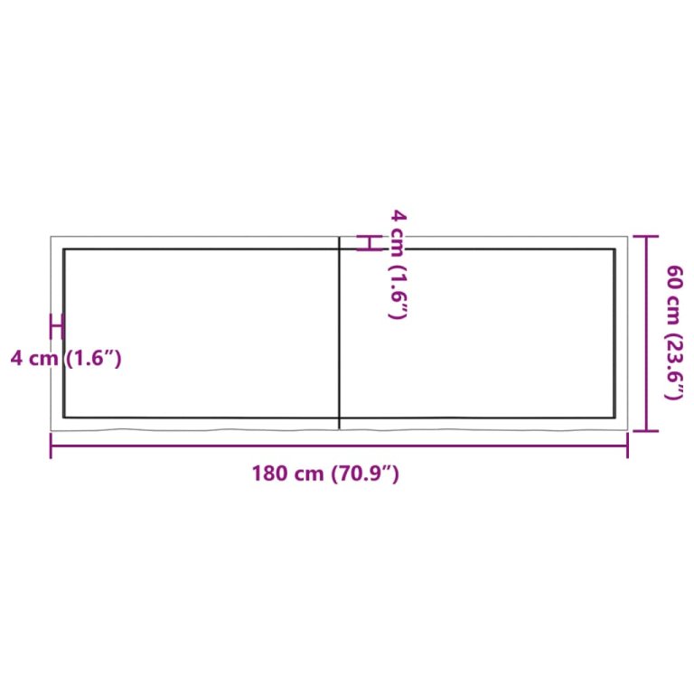 Blat de baie, maro deschis, 180x60x(2-4) cm, lemn masiv tratat