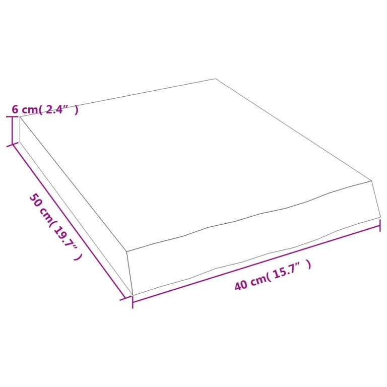 Blat de baie, 40x50x(2-6) cm, lemn masiv netratat