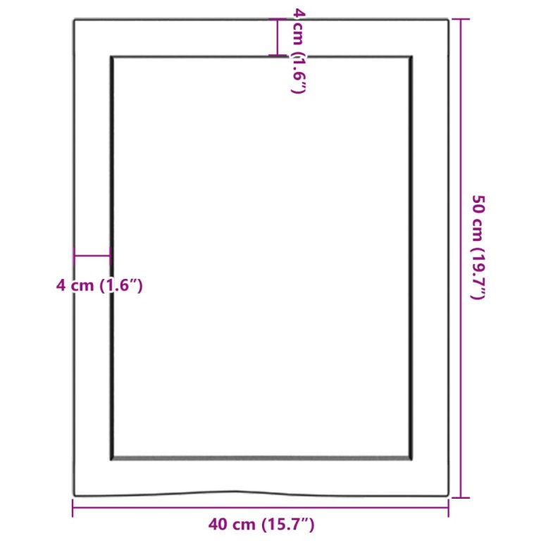 Blat de baie, 40x50x(2-6) cm, lemn masiv netratat