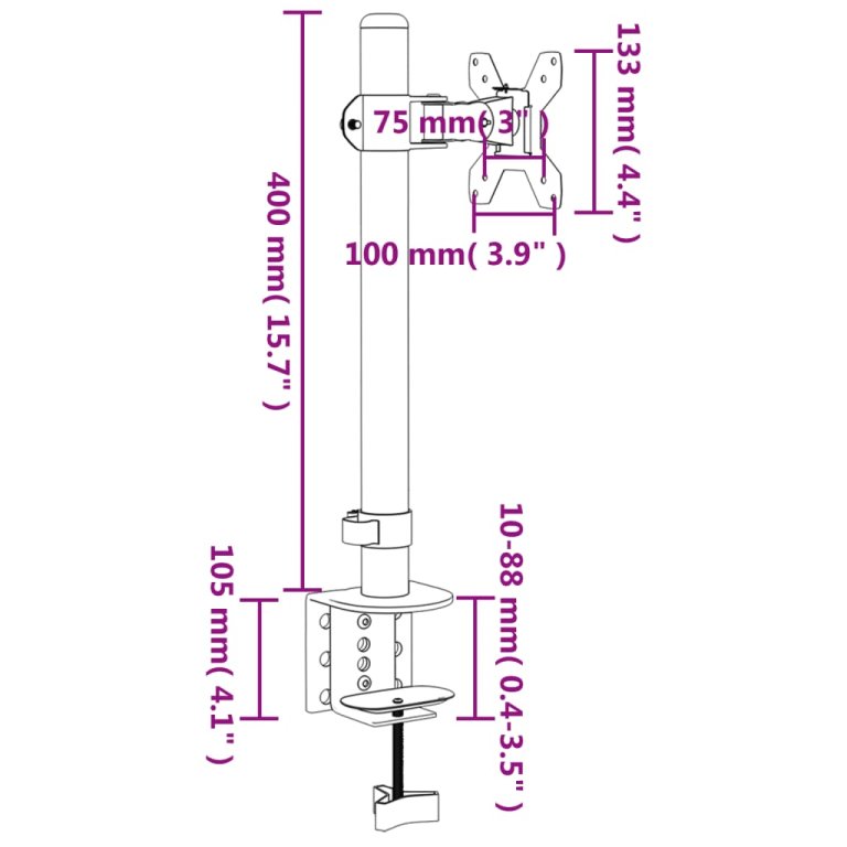 Suport de perete pentru monitor VESA 75/100 mm, negru, oțel