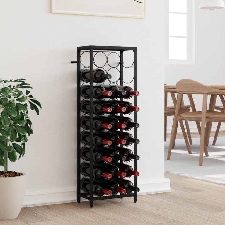 Suport sticle vin 27 de sticle, negru 34x18x100 cm fier forjat