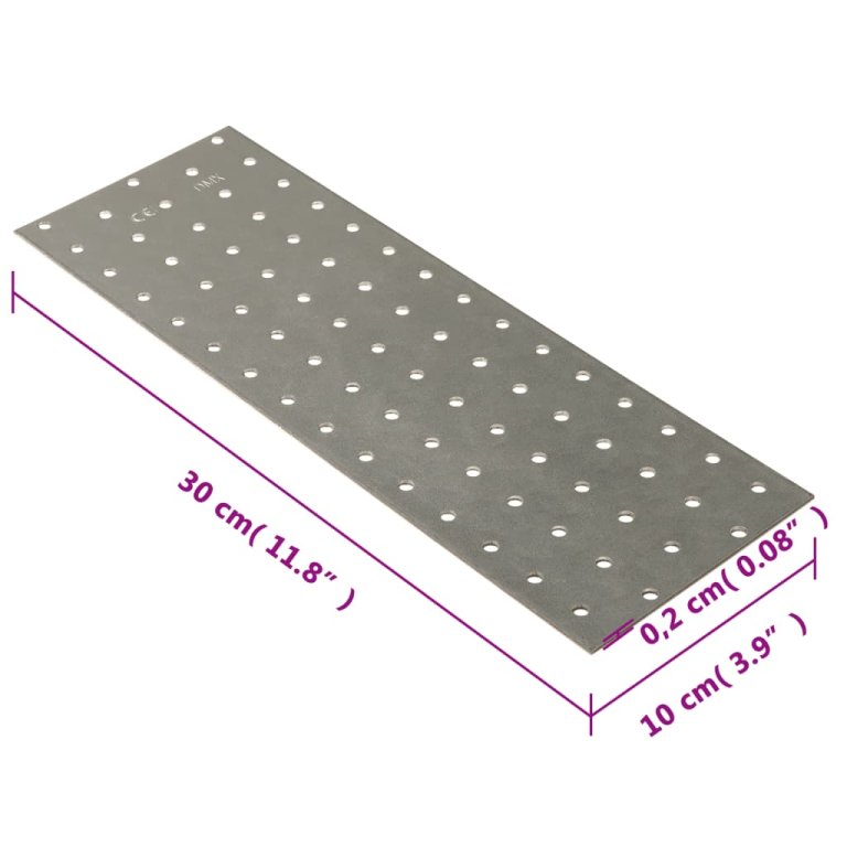 Plăci perforate, 20 buc., 2 mm, 300x100 mm, oțel galvanizat