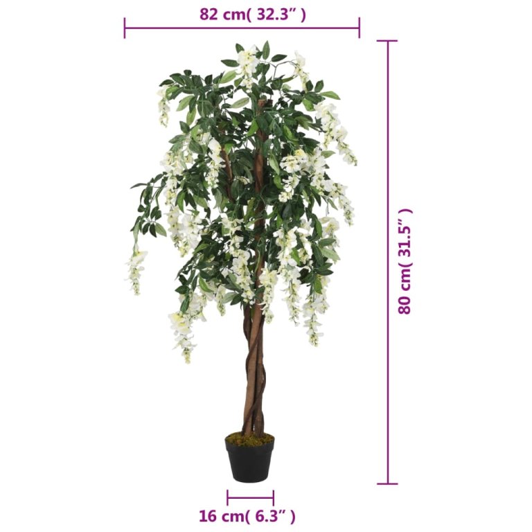 Arbore artificial wisteria 560 frunze 80 cm verde și alb