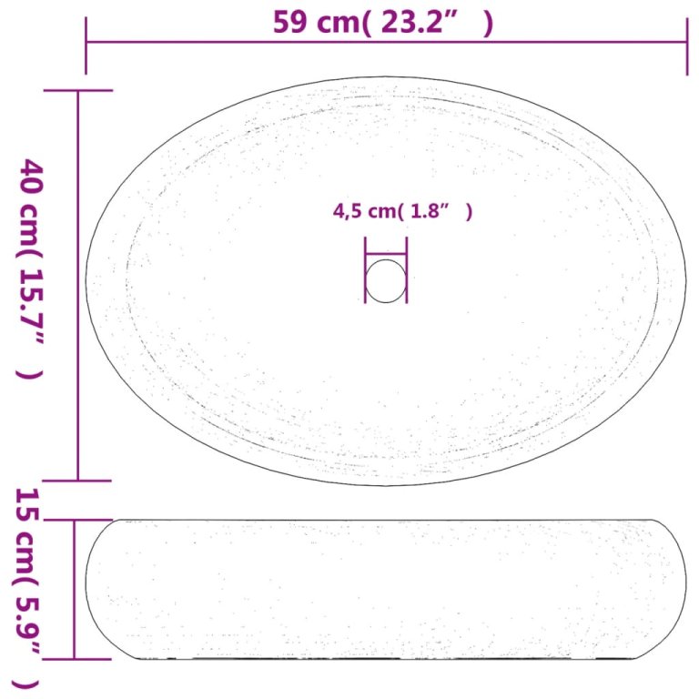 Lavoar de blat, alb, 59x40x15 cm, ceramică, oval