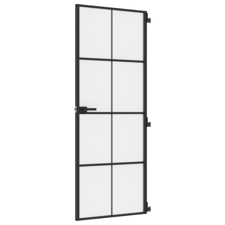 Ușă de interior negru 76x201,5 cm sticlă securiz./aluminiu slim