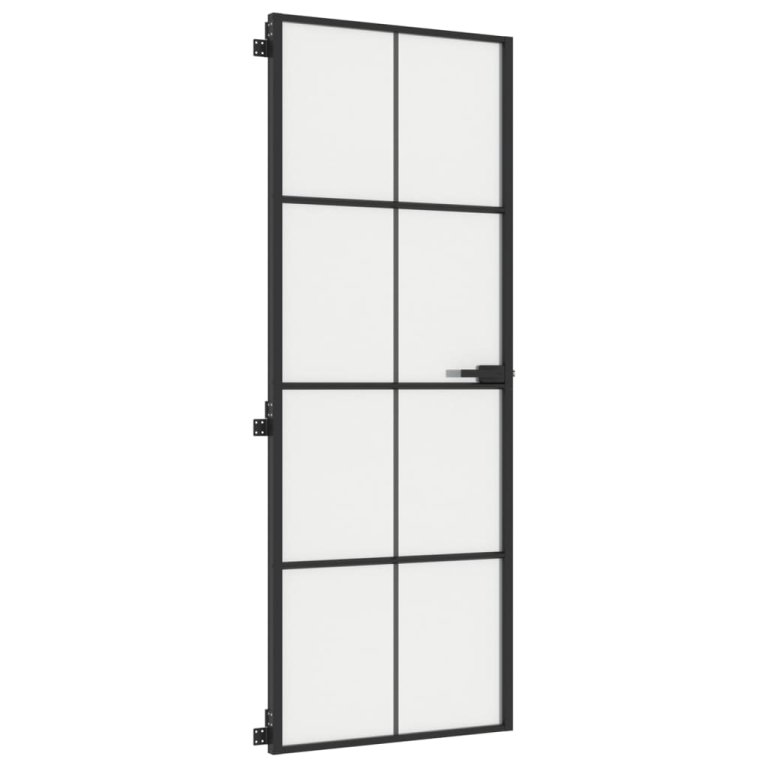 Ușă de interior negru 76x201,5 cm sticlă securiz./aluminiu slim