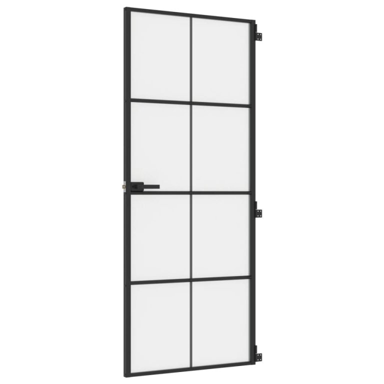 Ușă de interior negru 83x201,5 cm sticlă securiz./aluminiu slim