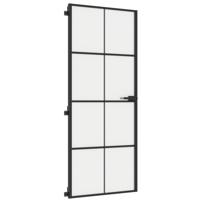 Ușă de interior negru 83x201,5 cm sticlă securiz./aluminiu slim