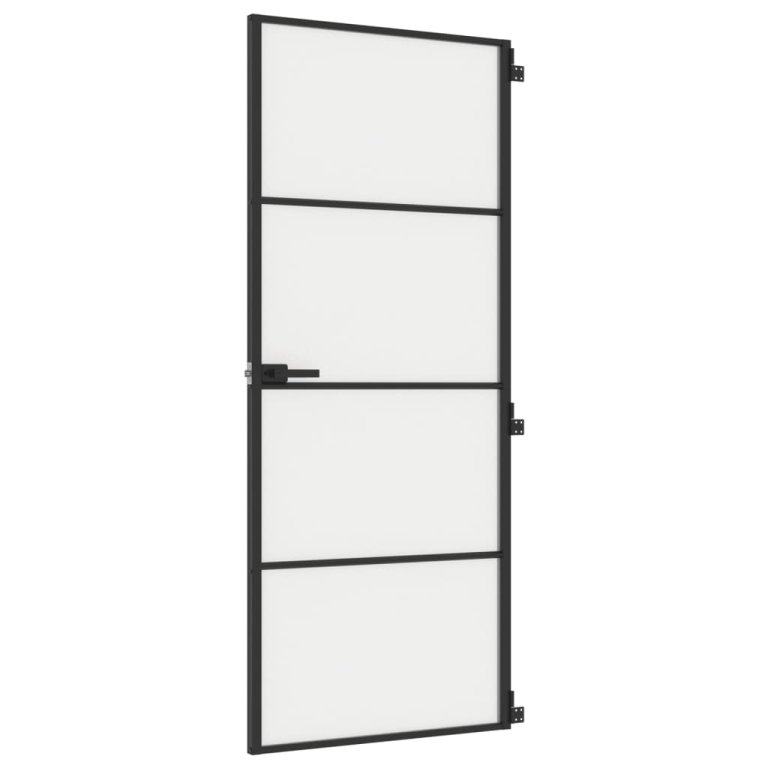 Ușă de interior negru 83x201,5 cm sticlă securiz./aluminiu slim