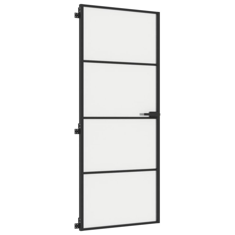 Ușă de interior negru 83x201,5 cm sticlă securiz./aluminiu slim