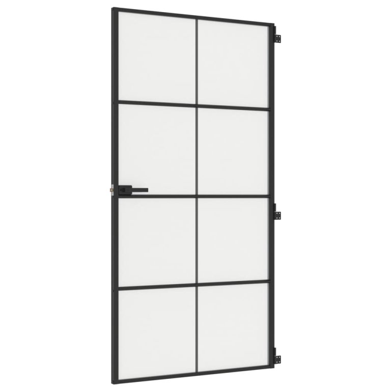 Ușă interior negru 102,5x201,5 cm sticlă securiz./aluminiu slim