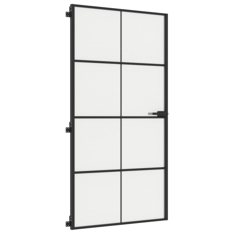 Ușă interior negru 102,5x201,5 cm sticlă securiz./aluminiu slim