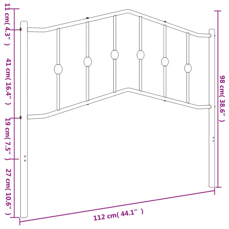 Tăblie de pat metalică, negru, 107 cm