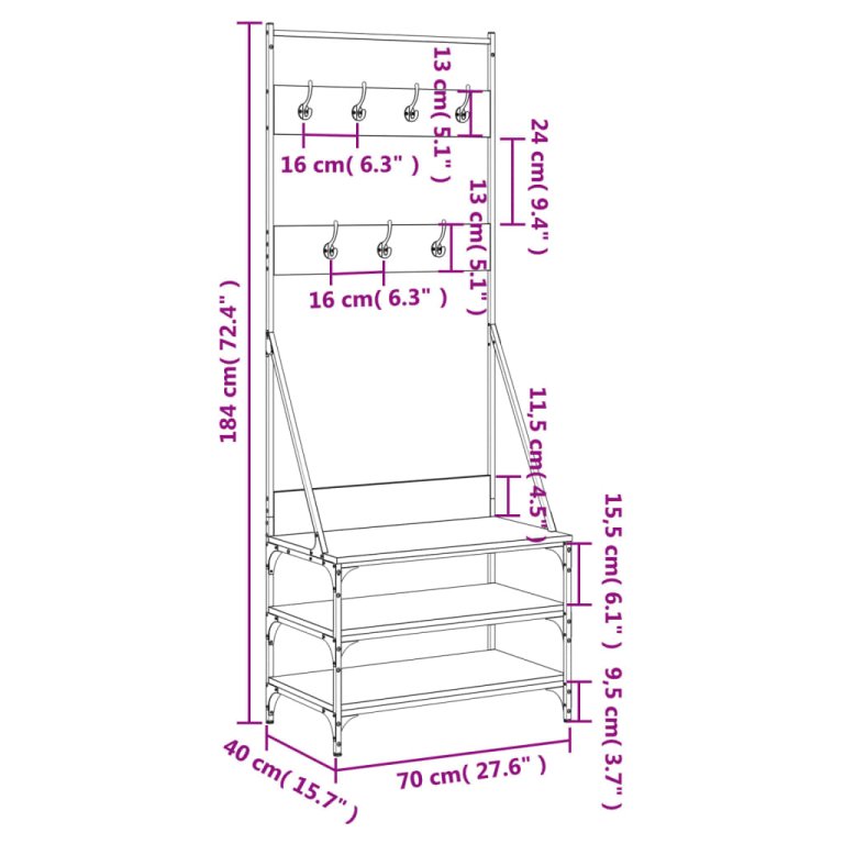 Suport de haine cu raft pantofi, stejar maro, 70x40x184 cm