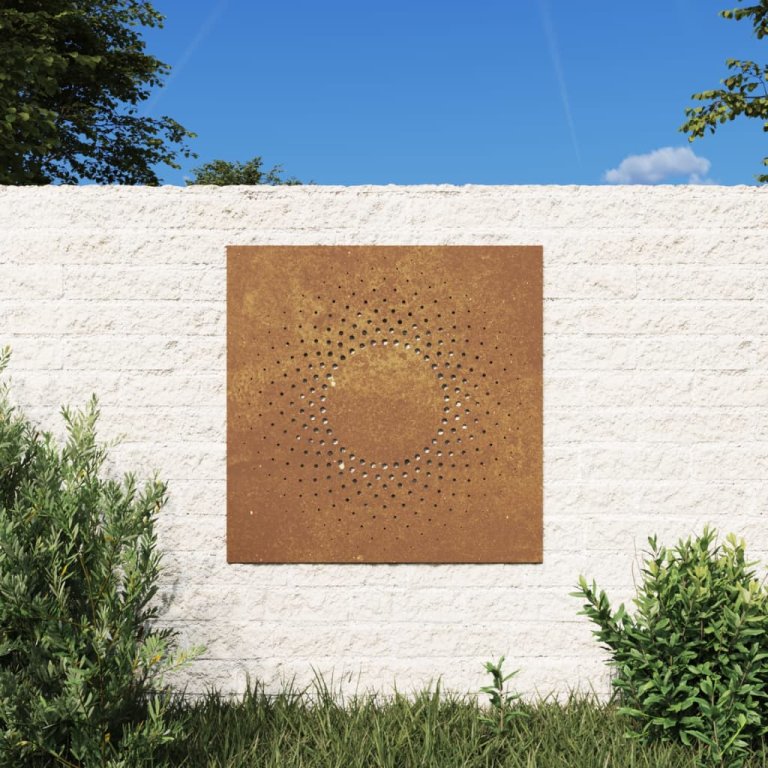 Decor perete de grădină 55x55 cm design soare oțel Corten