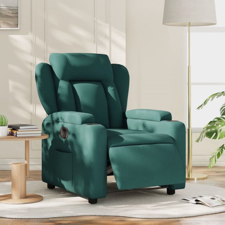 Fotoliu rabatabil electric, verde închis, material textil