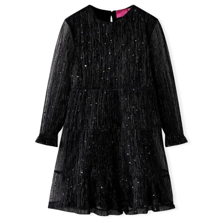 Rochie pentru copii cu mâneci lungi, negru, 140