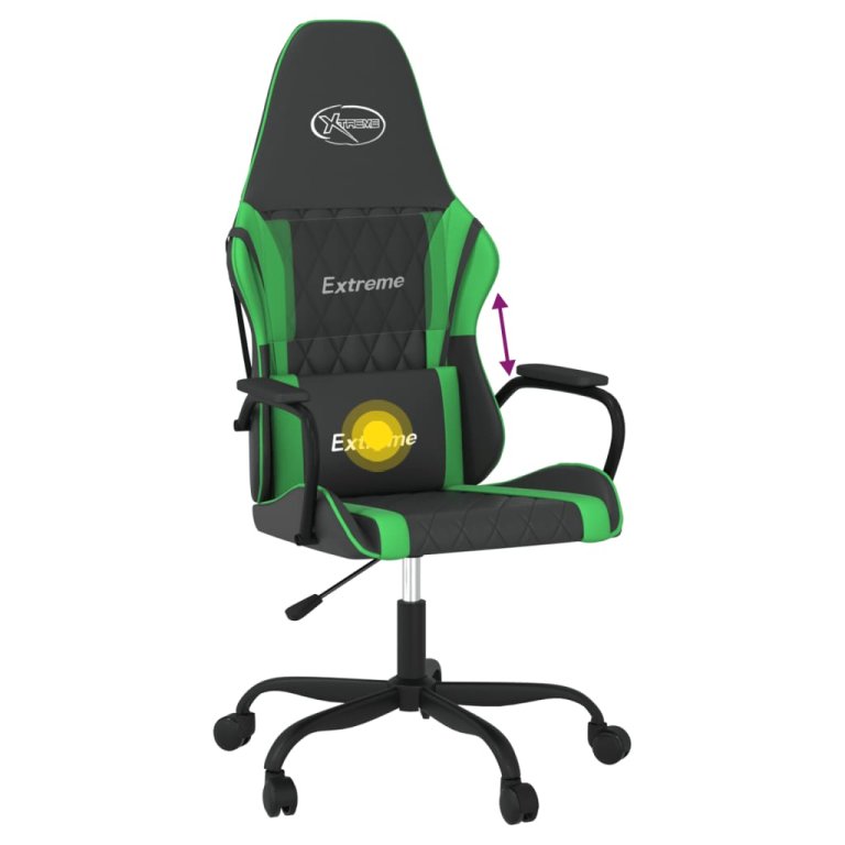 Scaun de gaming de masaj, negru și verde, piele ecologică