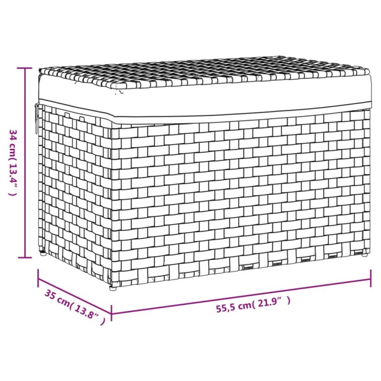 Coș de rufe cu capac, 55,5x35x34 cm, poliratan