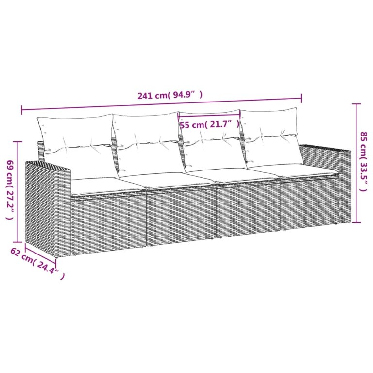 Set mobilier de grădină cu perne, 4 piese, negru, poliratan