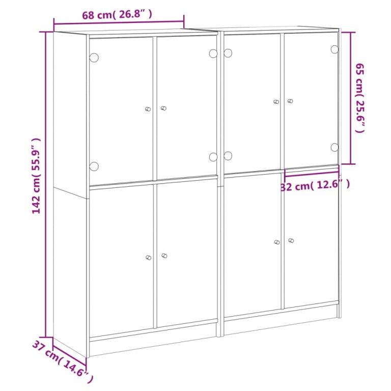 Bibliotecă cu uși, alb, 136x37x142 cm, lemn prelucrat