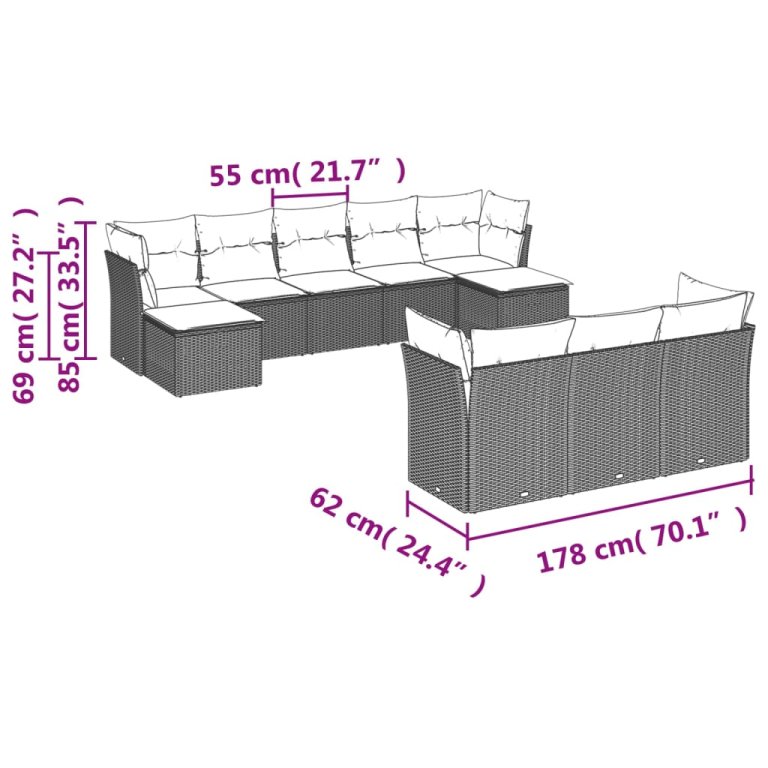 Set canapele de grădină cu perne, 10 piese, bej, poliratan