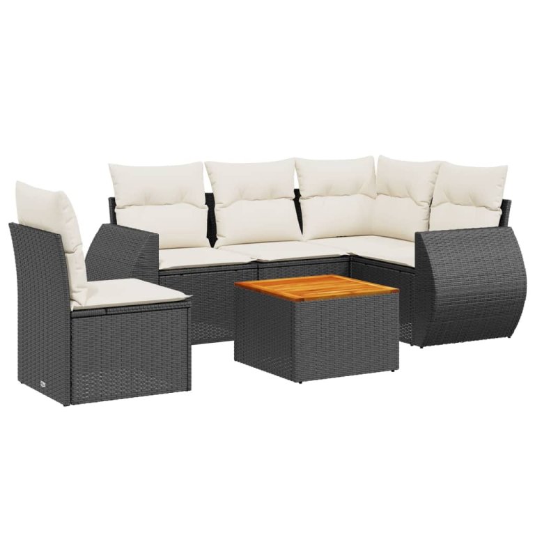 Set mobilier de grădină cu perne, 6 piese, negru, poliratan